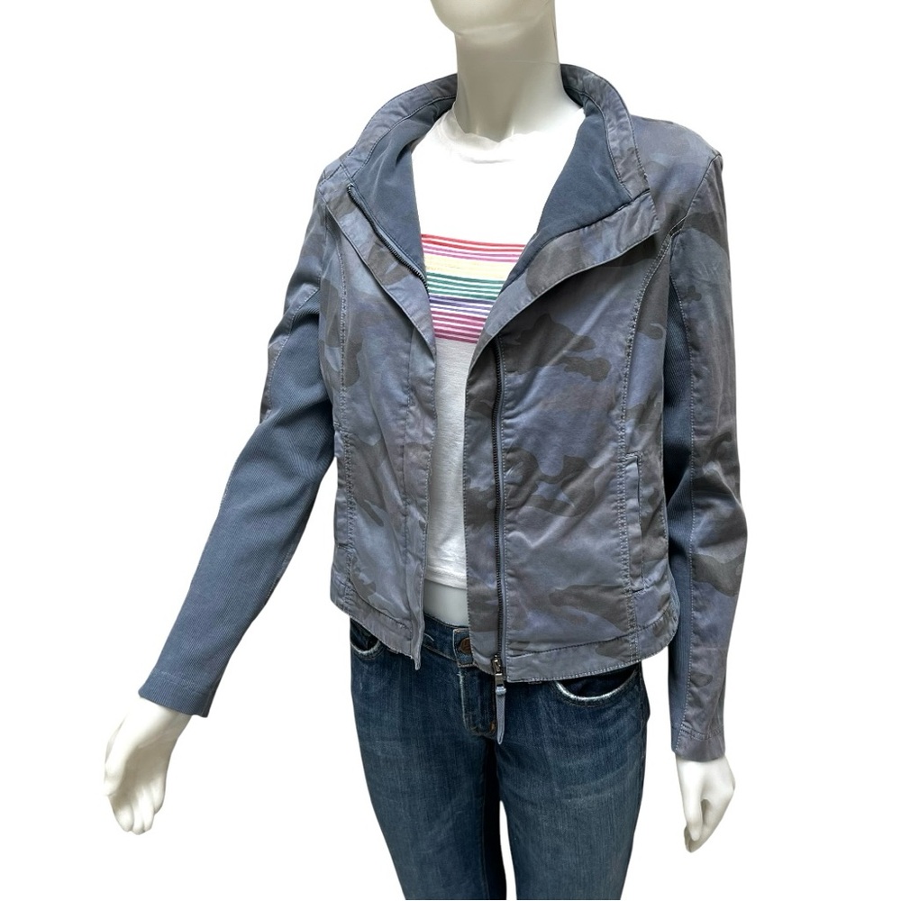 MARRAKECH Anthropologie Fitted Moto Utility Navy Camo Jacket Military Grunge M